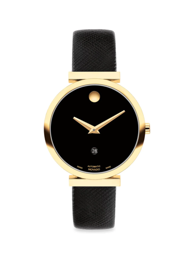 Shop Movado Women's Museum Classic Automatic Goldtone Stainless Steel & Leather Strap Watch In Black