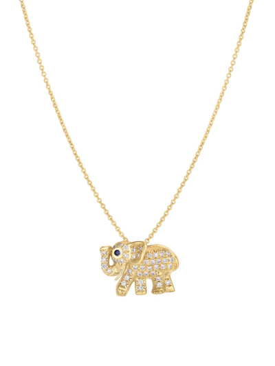 Shop Roberto Coin Women's Tiny Treasures 18k Gold, Diamond & Blue Sapphire Elephant Necklace In Yellow Gold