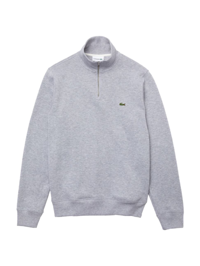 Shop Lacoste Men's Zip Cotton Sweatshirt In Silver Chine