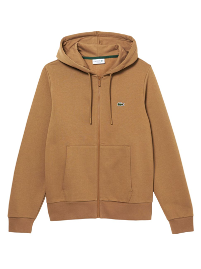 Shop Lacoste Men's Zip-up Cotton Fleece Hoodie In Brown