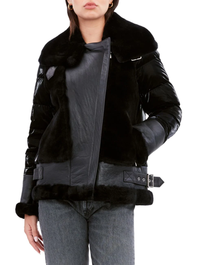 Shop Dawn Levy Women's Mel Mixed Leather & Shearling Down Moto Jacket In Black