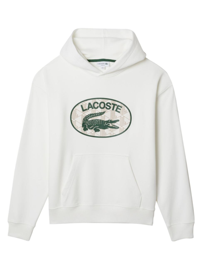 Shop Lacoste Men's Logo Print Loose-fit Hoodie Sweatshirt In Farine