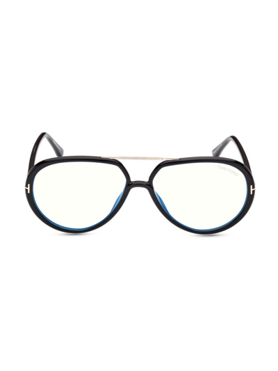 Shop Tom Ford Men's 50mm Aviator Blue Block Glasses In Black