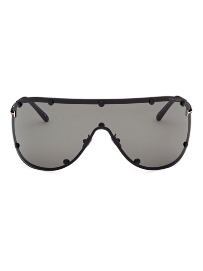 Shop Tom Ford Men's 70mm Shield Metal Sunglasses In Black Smoke