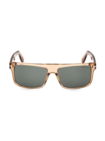 Shop Tom Ford Men's 60mm Rectangular Plastic Sunglasses In Beige