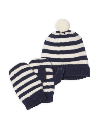 Shop Classic Prep 2-piece Stripe Cole Winter Hat & Mittens Set In Blue Ribbon