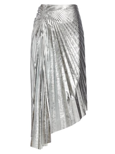 Shop A.l.c Women's Tori Faux Leather Pleated Asymmetric Skirt In Silver