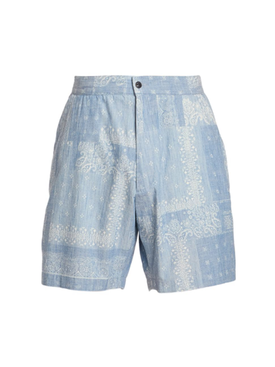 Shop Officine Generale Men's Pierce Woven Bandana Shorts In Light Blue