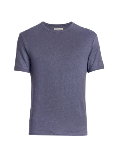 Shop Officine Generale Men's Piece Stretch Linen T-shirt In Night Shadow