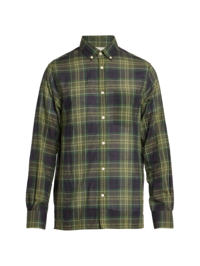 Shop Officine Generale Men's Arsene Plaid Button-down Shirt In Green Midgreen Navy