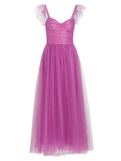 Shop Monique Lhuillier Women's Sleeveless Glitter Tulle Dress In Orchid