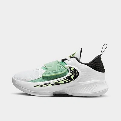Shop Nike Little Kids' Freak 4 Basketball Shoes In White/black/barely Volt