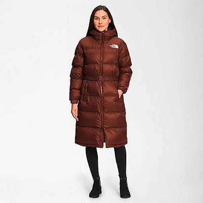 Shop The North Face Inc Women's Nuptse Belted Long Parka Jacket In Dark Oak