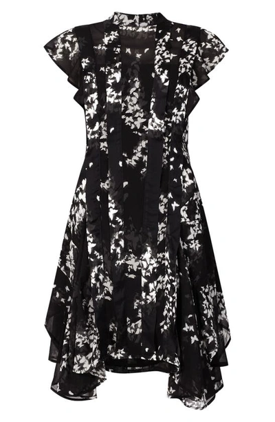 Shop Allsaints Fleur Orsino Butterfly Pleated Asymmetric Hem Dress In Black