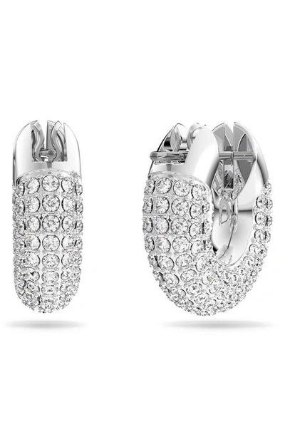 Swarovski Dextera Hoop Earrings Pave Small White Rhodium Plated In Silver
