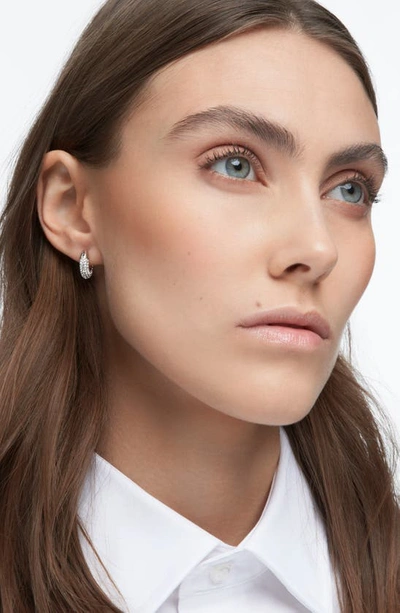 Swarovski Dextera Hoop Earrings Pave Small White Rhodium Plated In Silver