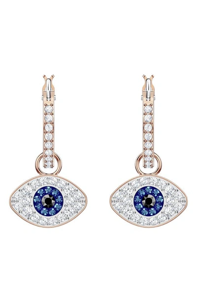 Shop Swarovski Evil Eye Hoop Earrings In Rose Gold