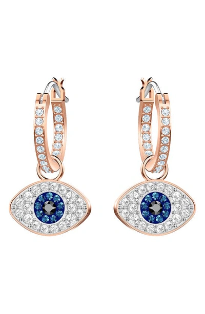 Swarovski Symbolic Rose Goldplated Crystal Evil Eye Charm Earrings In Rose Gold