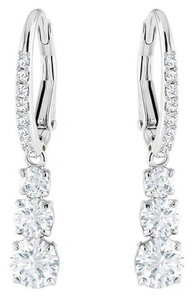Shop Swarovski Attract Trilogy Drop Earrings In Silver / Clear Crystal