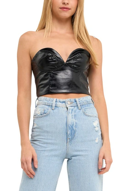 Grey Lab Strapless Faux Leather Bustier Crop Top In Black
