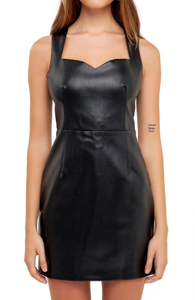 Grey Lab Sweetheart Neck Faux Leather Minidress In Black