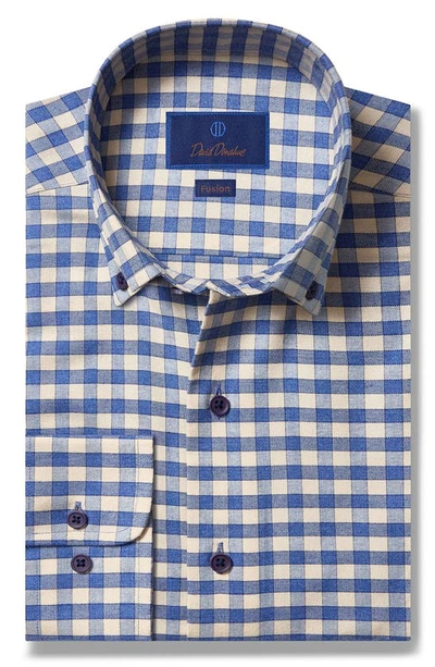 Shop David Donahue Trim Fit Fusion Check Dress Shirt In Blue/ White