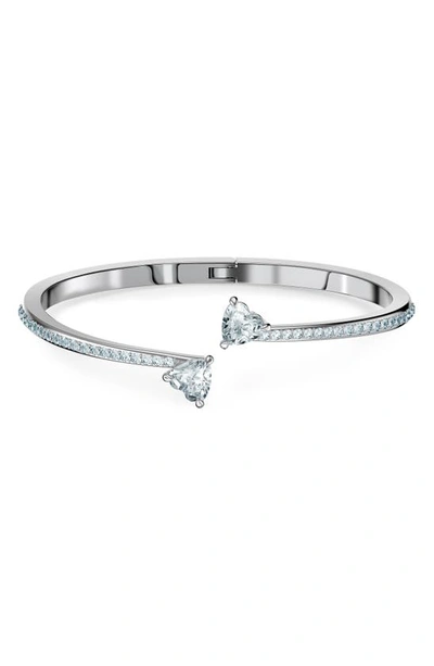 Swarovski Attract Soul Heart Rhodium Plated Bangle In Silver