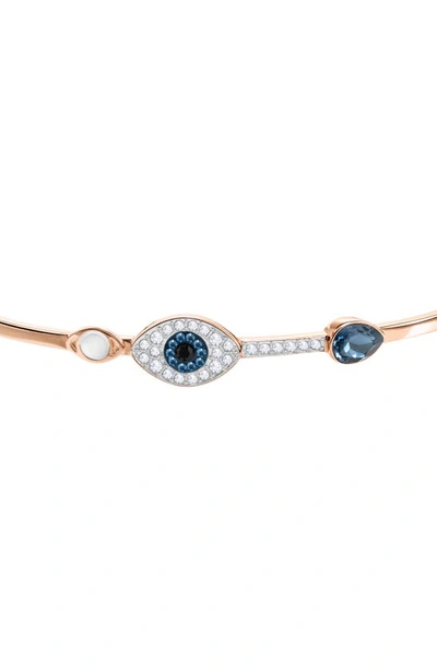 Swarovski Rose Gold-tone Clear And Blue Crystal Evil Eye Adjustable Bangle Bracelet In Rose Gold