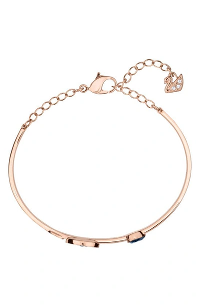 Swarovski Rose Gold-tone Clear And Blue Crystal Evil Eye Adjustable Bangle Bracelet In Rose Gold