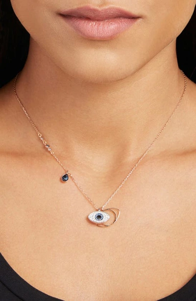 Shop Swarovski Duo Evil Eye Pendant Necklace In Rose Gold