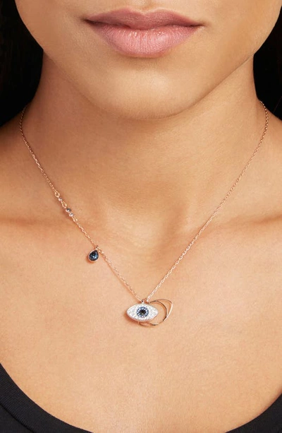 Swarovski Rose Gold-tone Crystal Evil-eye 14-7/8" Pendant Necklace In Rose Gold