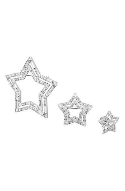 Shop Swarovski Stella Set Of 3 Crystal Star Brooches In Silver
