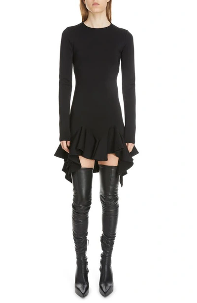 Shop Givenchy Punto Milano Long Sleeve Handkerchief Hem Minidress In Black