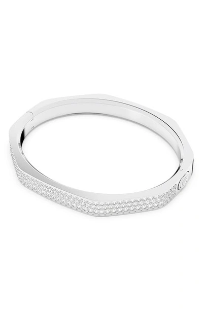 Swarovski Crystal Dextera Bangle Octagon Shape Pave Medium White Rhodium Plated In Silver