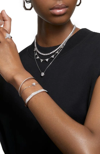 Swarovski Crystal Dextera Bangle Octagon Shape Pave Medium White Rhodium Plated In Silver