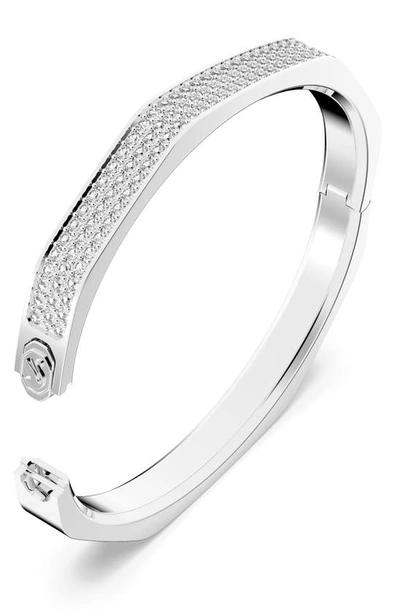 Swarovski Crystal Dextera Bangle Octagon Shape Pave Medium White Rhodium Plated In Silver