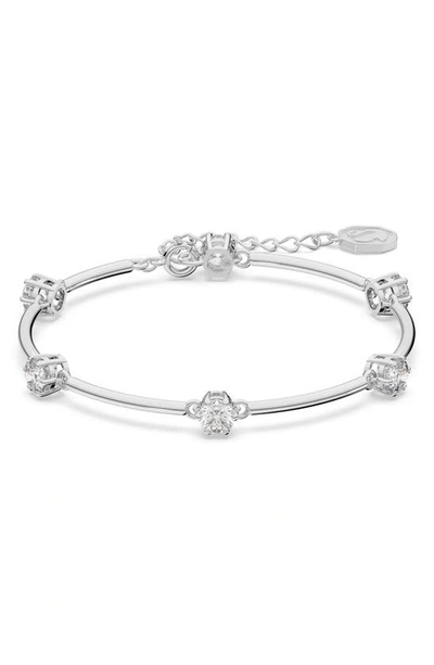 Swarovski Rose Gold-tone Crystal Station Bangle Bracelet In Silver