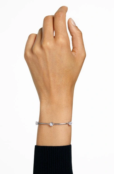 Swarovski Rose Gold-tone Crystal Station Bangle Bracelet In Silver