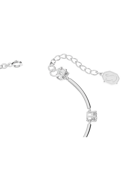 Swarovski Rose Gold-tone Crystal Station Bangle Bracelet In Silver