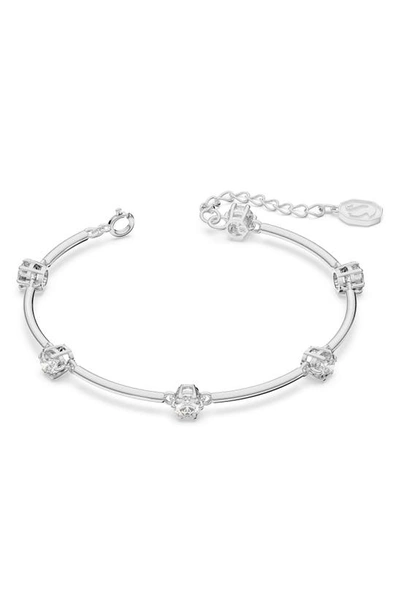 Swarovski Rose Gold-tone Crystal Station Bangle Bracelet In Silver
