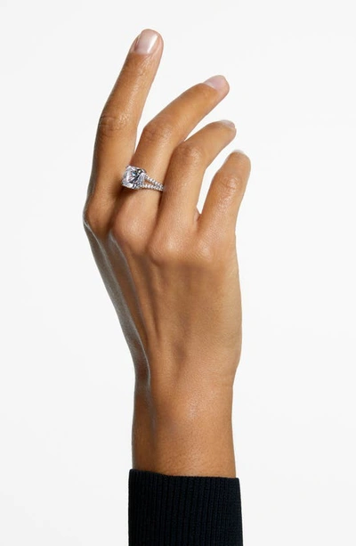 Shop Swarovski Constella Square Cocktail Ring In Silver / Clear Crystal