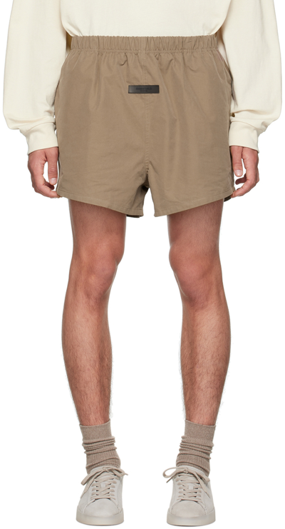 Shop Essentials Brown Cotton Shorts In Wood