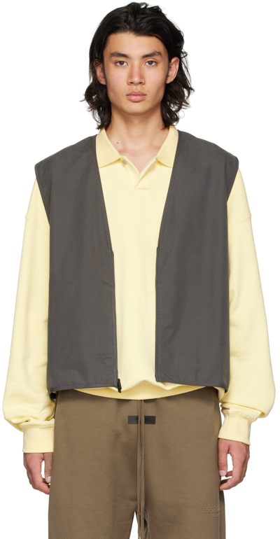 Shop Essentials Gray Zip Vest In Off Black