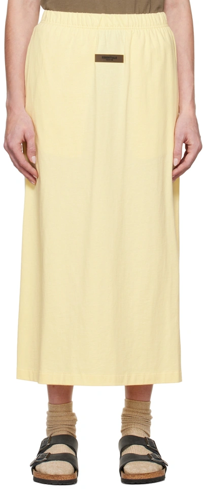 Shop Essentials Yellow Cotton Midi Skirt In Canary
