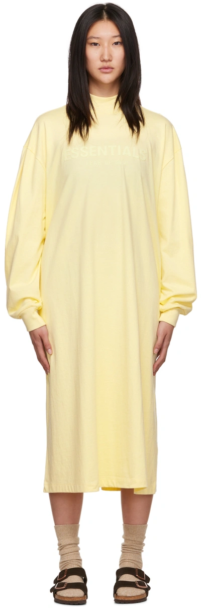 Shop Essentials Yellow Long Sleeve Midi Dress In Canary