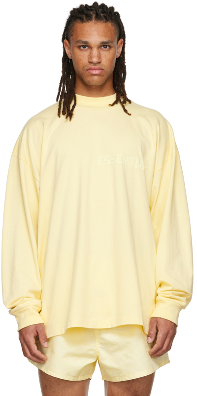 Shop Essentials Yellow Flocked Long Sleeve T-shirt In Canary