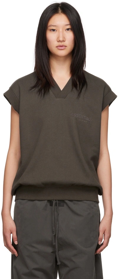 Shop Essentials Gray V-neck Vest In Off Black