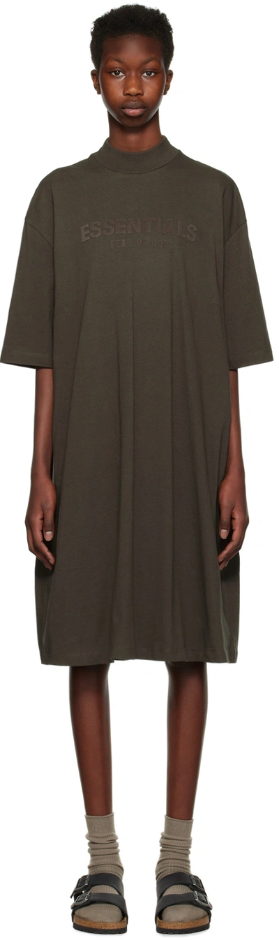 Shop Essentials Gray Short Sleeve Minidress In Off Black