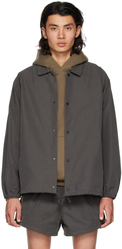 Shop Essentials Gray Drawstring Jacket In Off Black