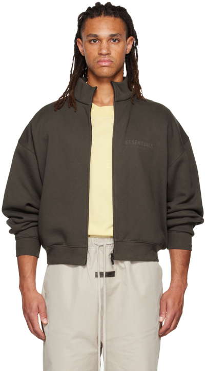 Shop Essentials Gray Full Zip Jacket In Off Black